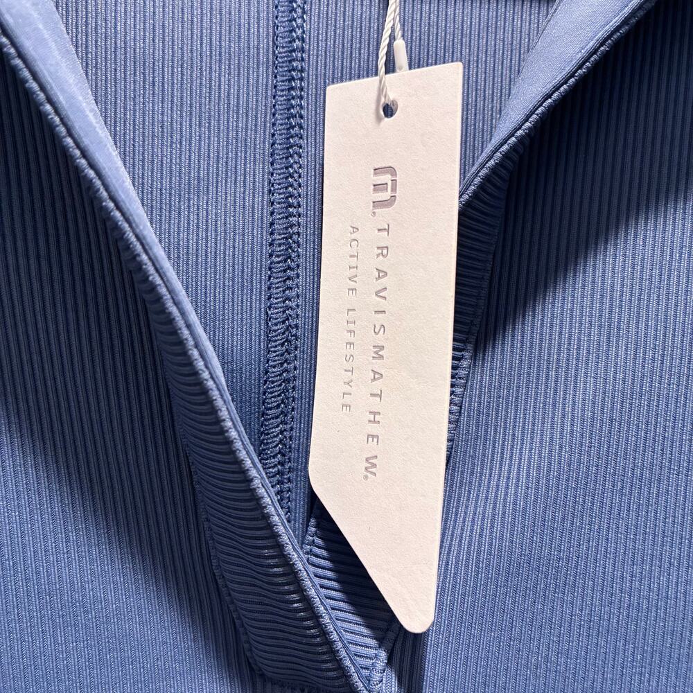 Travis Mathew Top Movement Short Sleeve V Neck Polo Shirt Blue Womens Small New - Picture 8 of 13